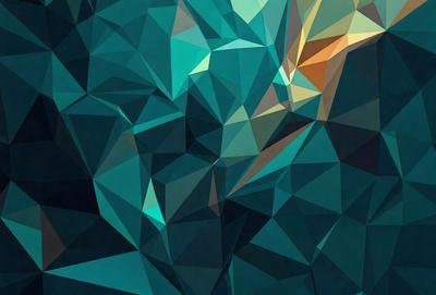 The primary subject of the image is a close-up of a geometric pattern, possibly a painting or a digital artwork. The setting is a dark blue background, which contrasts with the geometric pattern. The visual style appears to be a combination of digital art and illustration, creating a unique and intriguing design. The dominant colors in the image are blue and green, giving the scene a calm and serene atmosphere.