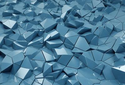 The primary subject of the image is a blue, geometric pattern. The setting is a blue background, and the visual style appears to be a digital art or illustration. The dominant colors are blue and white, creating a calm and soothing atmosphere.