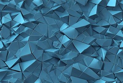 The primary subject of the image is a blue, geometric pattern. The setting is a blue background, and the visual style is a digital art or illustration. The dominant colors are blue and white, creating a calm and soothing atmosphere.
