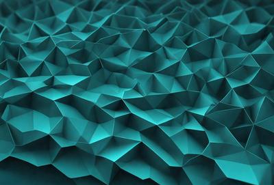 The primary subject of the image is a blue, geometric pattern. The setting is a blue surface, which could be a wall or a piece of fabric. The visual style is a combination of digital art and illustration, creating a unique and intricate design. The dominant colors are blue and green, giving the pattern a calm and soothing atmosphere.