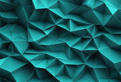 The primary subject of the image is a blue, geometric pattern. The setting is a blue background, and the visual style appears to be a digital art or illustration. The dominant colors are blue and green, creating a calm and soothing atmosphere.