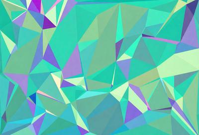 The primary subject of the image is a colorful, geometric pattern. The setting is a blue and green background, which adds to the vibrant atmosphere of the scene. The visual style is a combination of digital art and illustration, creating a unique and eye-catching design. The dominant colors in the image are blue, green, and purple, which contribute to a lively and energetic mood.