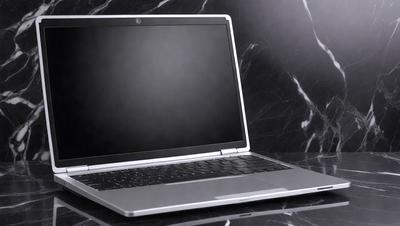The primary subject of the image is a laptop computer. The laptop is sitting on a table, and it is open and ready for use. The setting is a black and white background, which gives the image a classic and timeless feel. The visual style is a photo, capturing the details of the laptop and its surroundings. The colors and mood of the image are predominantly black and white, creating a sense of simplicity and elegance.