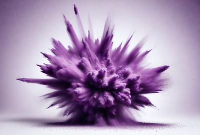 Purple explosion: The image features a purple explosion, which appears to be a digital art or illustration. The primary subject is the purple explosion, and the setting is a white background. The visual style is a combination of digital art and illustration, creating a unique and eye-catching scene. The colors and mood of the image are predominantly purple, which gives it a dramatic and intense atmosphere.
