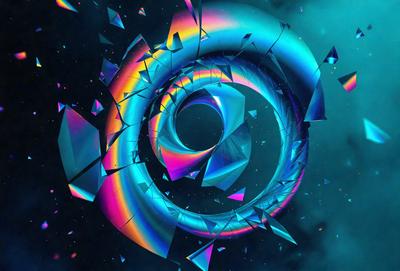 The primary subject of the image is a colorful, abstract spiral or swirl, which appears to be a digital art or illustration. The spiral is set against a dark blue background, creating a striking contrast. The visual style of the image suggests that it is a digital art or illustration, rather than a photo or traditional drawing. The dominant colors in the image are blue and various shades of pink, which contribute to the overall mood of the artwork.
