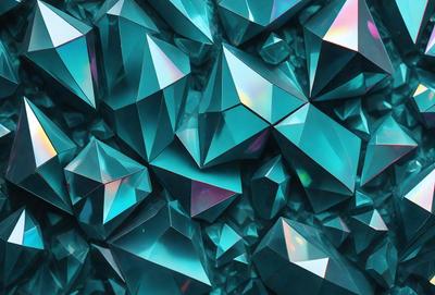 The primary subject of the image is a close-up of a blue crystal, which is part of a larger pattern of blue crystals. The setting is a blue background, and the visual style appears to be a digital art or illustration. The dominant colors in the image are blue and purple, creating a calm and serene atmosphere.