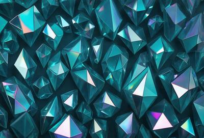 The primary subject of the image is a large number of blue crystals, which are arranged in a visually appealing manner. The setting is a dark blue background, which contrasts with the bright blue crystals. The visual style of the image is a combination of photo and digital art, creating a unique and eye-catching pattern. The dominant colors in the image are blue, with the crystals being the main focus, and the dark blue background providing a striking contrast. The overall atmosphere of the image is one of beauty