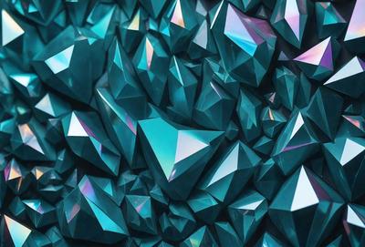 The primary subject of the image is a large number of blue and purple crystals, which are arranged in a visually appealing manner. The setting is a blue and purple background, which complements the vibrant colors of the crystals. The visual style of the image is a combination of digital art and illustration, creating a unique and eye-catching pattern. The dominant colors in the image are blue and purple, giving the scene a calming and serene atmosphere.