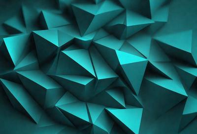 The primary subject of the image is a blue, geometric pattern. The setting is a blue background, which creates a visually striking contrast with the pattern. The visual style is a combination of digital art and illustration, giving the image a modern and artistic appearance. The dominant colors are blue and green, creating a calm and soothing atmosphere.