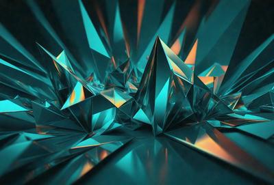 The primary subject of the image is a large cluster of crystalline structures, possibly made of glass or other materials, arranged in a visually appealing manner. The setting is a dark blue background, which contrasts with the vibrant colors of the crystals. The visual style of the image is a combination of photo and digital art, creating a unique and intriguing appearance. The colors and mood of the image are predominantly blue and purple, giving it a serene and calming atmosphere.