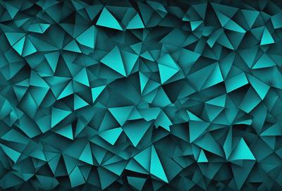 The primary subject of the image is a blue and green geometric pattern. The setting is a blue background, and the visual style is a digital art or illustration. The dominant colors are blue and green, creating a calm and soothing atmosphere.