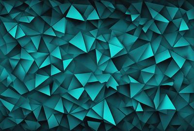 The primary subject of the image is a blue and green geometric pattern. The setting is a blue background, and the visual style appears to be a digital art or illustration. The dominant colors are blue and green, creating a calm and soothing atmosphere.