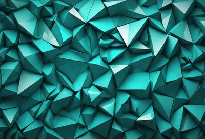The primary subject of the image is a blue, geometric pattern. The setting is a blue wall, and the visual style is a digital art or illustration. The dominant colors are blue and green, creating a calm and soothing atmosphere.
