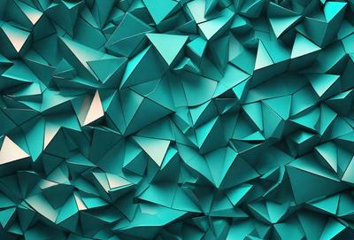 The primary subject of the image is a blue wall with a pattern of triangles. The setting is a room with a blue background, and the visual style appears to be a digital art or illustration. The dominant colors are blue and white, creating a calm and soothing atmosphere.