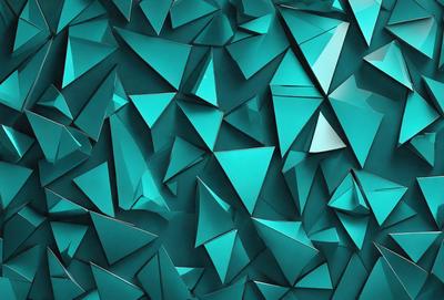 The primary subject of the image is a blue wall with a pattern of triangles. The setting is a room with a blue background, and the visual style is a combination of digital art and illustration. The dominant colors are blue and green, creating a calm and soothing atmosphere.