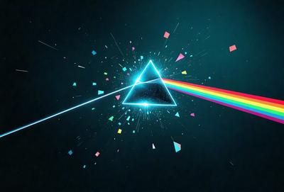 The primary subject of the image is a psychedelic, colorful, and abstract representation of the famous "Aquarian Dream" logo, which is a symbol of the 1960s counterculture movement. The setting is a dark, starry night sky, which adds to the overall mood of the image. The visual style is a combination of digital art and illustration, creating a vibrant and dynamic scene. The colors and mood of the image are predominantly dark and moody, with the