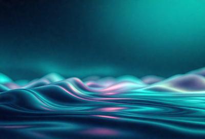 The primary subject of the image is a blue ocean with waves. The setting is a dark blue background, which creates a contrast with the waves. The visual style is a digital art, as the waves are depicted in a colorful and artistic manner. The dominant colors are blue and purple, giving the image a calming and serene atmosphere.