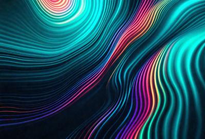 The primary subject of the image is a colorful, swirling pattern that resembles a kaleidoscope. The setting is a dark background, which contrasts with the vibrant colors of the pattern. The visual style is a combination of digital art and illustration, creating a dynamic and eye-catching design. The dominant colors are a mix of blue, green, pink, and orange, giving the pattern a lively and energetic atmosphere.