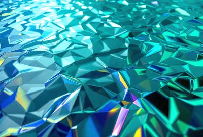 The primary subject of the image is a close-up of a blue and green patterned surface, which appears to be a piece of art or a textured wall. The setting is a room with a blue and green color scheme, creating a vibrant and lively atmosphere. The visual style of the image is a combination of digital art and illustration, with the blue and green colors dominating the scene.