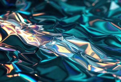 The primary subject of the image is a blue, rippling water surface. The setting is a body of water, possibly an ocean or a lake. The visual style is a combination of a photo and digital art, creating a unique and captivating effect. The dominant colors are blue and silver, giving the image a calming and serene atmosphere.