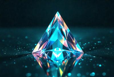 The primary subject of the image is a large, blue crystal. The setting is a dark background, which contrasts with the bright blue color of the crystal. The visual style appears to be a digital art or illustration, as the crystal is depicted in a detailed and intricate manner. The overall atmosphere of the image is one of beauty and elegance, as the blue crystal stands out against the dark background.