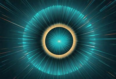 The primary subject of the image is a blue circle with a yellow center, which appears to be a digital art or illustration. The setting is a blue background, and the visual style is a combination of digital art and illustration. The colors and mood of the image are predominantly blue and yellow, creating a vibrant and lively atmosphere.