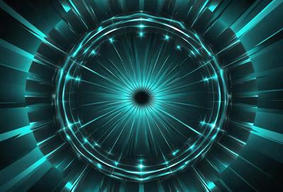 The primary subject of the image is a blue circle with a black hole in the center. The setting is a blue background, and the visual style appears to be a digital art or illustration. The dominant colors are blue and black, creating a sense of depth and intrigue.