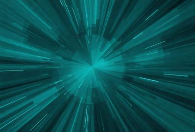 The primary subject of the image is a bright, colorful, and dynamic scene that appears to be a futuristic or space-themed artwork. The setting is a dark background, which contrasts with the vibrant colors and lighting of the main subject. The visual style of the image is a combination of digital art and illustration, creating a dynamic and engaging atmosphere. The colors and mood of the image are predominantly blue and green, with a sense of motion and energy.