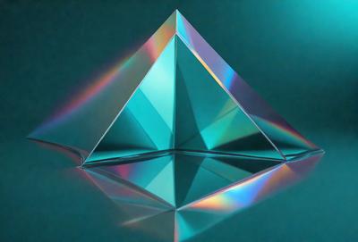 The primary subject of the image is a three-dimensional, colorful, and reflective crystal structure. The setting is a dark blue background, which contrasts with the vibrant colors of the crystal. The visual style is a combination of photo and digital art, creating a unique and eye-catching representation of the crystal. The colors and mood of the image are predominantly blue and purple, giving the scene a sense of depth and tranquility.