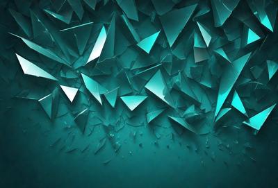 The primary subject of the image is a blue and white background with a pattern of broken glass or shattered pieces. The setting appears to be a dark, moody environment. The visual style of the image is digital art, as it is a computer-generated design. The dominant colors in the image are blue and white, creating a sense of depth and contrast.