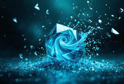 The primary subject of the image is a blue, three-dimensional object that resembles a swirl or a spiral. The setting is a dark blue background, which creates a contrasting and dramatic effect. The visual style appears to be a digital art or illustration, as the object is depicted in a way that suggests it is a computer-generated or hand-drawn creation. The colors and mood of the image are predominantly dark and moody, with the blue hue adding a sense of depth and mystery