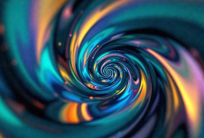 The primary subject of the image is a spiral pattern, which is a prominent feature in the visual style. The spiral pattern is set against a blue background, creating a vibrant and colorful scene. The spiral pattern is likely a digital art or illustration, as it appears to be a part of a larger design or pattern. The overall atmosphere of the image is lively and dynamic, with the spiral pattern serving as the central focus.