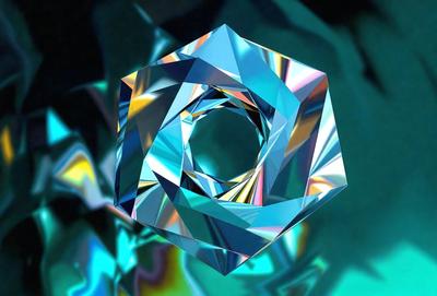 The primary subject of the image is a blue, three-dimensional geometric shape, which appears to be a cube or a diamond. The setting is a blue background, which complements the shape's color. The visual style is digital art, as the shape is rendered in a computer-generated manner. The colors and mood of the image are predominantly blue, creating a calm and serene atmosphere.