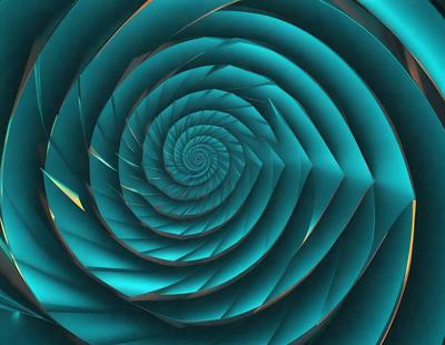 The primary subject of the image is a spiral pattern, which is a blue and white swirl. The setting is a blue background, and the visual style appears to be a digital art or illustration. The dominant colors are blue and white, creating a calm and soothing atmosphere.