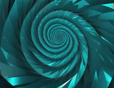The primary subject of the image is a spiral pattern, which is a blue and white design. The setting is a blue background, and the visual style is digital art. The colors and mood of the image are predominantly blue and white, creating a calm and serene atmosphere.