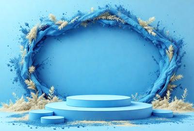The primary subject of the image is a blue background with a white frame. The setting is a blue wall, and the visual style is digital art. The colors and mood of the image are predominantly blue and white, creating a clean and modern appearance.
