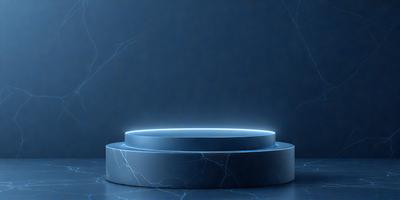 The primary subject of the image is a blue, circular object, which appears to be a light or a glowing circle. The setting is a dark room, and the visual style is a digital art or illustration. The dominant colors are blue and black, creating a moody atmosphere.