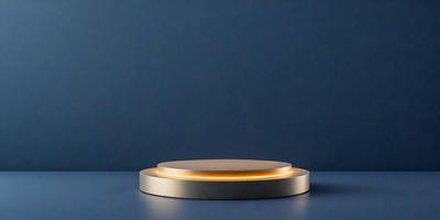 The primary subject of the image is a lighted, circular object, which appears to be a light fixture or a small table with a light on top. The setting is a blue wall, which serves as the background for the lighted object. The visual style of the image is a photo, capturing the lighted object in its surroundings. The colors and mood of the image are predominantly blue, creating a calm and serene atmosphere.