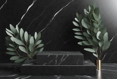 The primary subject of the image is a black marble table with a black box on top of it. The setting is a black and white photo, giving the image a classic and elegant appearance. The visual style is a high-quality photograph, capturing the details of the marble table and the box on top of it. The colors and mood of the image are predominantly black and white, creating a sophisticated and timeless atmosphere.