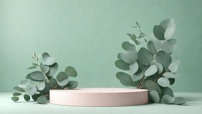 The primary subject of the image is a pink table with green leaves on it. The table is placed on a green background, creating a visually appealing contrast. The leaves are arranged in a way that they appear to be growing out of the table, giving the scene a natural and artistic touch. The visual style of the image is a combination of photo and digital art, resulting in a unique and creative composition. The colors and mood of the image are predominantly green and natural, with the pink table adding a touch