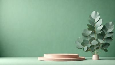 The primary subject of the image is a small tree with green leaves, placed on a table. The setting is a green wall, which serves as the background. The visual style is a photo, capturing the natural beauty of the tree. The colors and mood of the image are predominantly green, creating a calm and serene atmosphere.