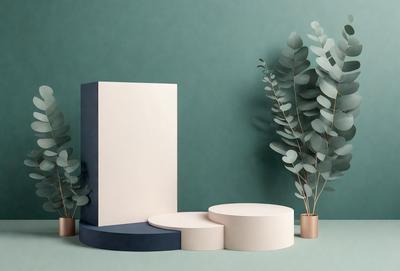 The primary subject of the image is a white box placed on a blue surface. The setting is a room with a green background, and the visual style appears to be a photo. The colors and mood of the image are predominantly blue and green, creating a calm and serene atmosphere.