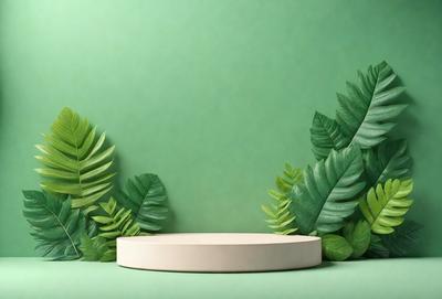 The primary subject of the image is a white, round object placed on a green surface. The setting appears to be a jungle or a lush green environment, with a backdrop of green leaves. The visual style of the image is a combination of photo and digital art, creating a unique and vibrant atmosphere. The colors and mood of the image are predominantly green, with the white object contrasting against the lush green background.