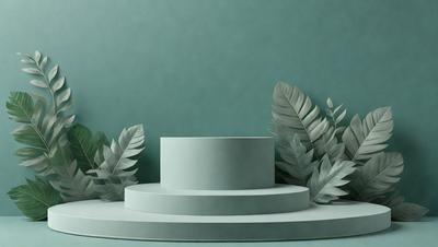 The primary subject of the image is a white, circular object, possibly a cake or a decorative piece, placed on a white surface. The setting is a blue background, which adds a contrasting and calming effect to the scene. The visual style appears to be a combination of photo and digital art, as the object is well-defined and the background is smooth and consistent. The colors and mood of the image are predominantly white and blue, creating a clean and serene atmosphere.