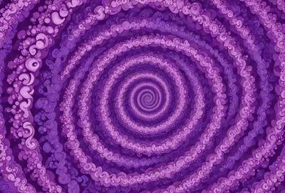 The primary subject of the image is a purple spiral pattern, which is the main object, scene, or focus of the image. The setting or background of the image is a purple and white swirl pattern, which is the environment, backdrop, or surface visible in the image. The visual style of the image is digital art, as it is a digital illustration or drawing. The dominant colors and overall atmosphere of the image are purple and white, creating a visually striking and unique pattern.