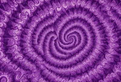 The primary subject of the image is a purple spiral pattern, which is the main object, scene, or focus of the image. The setting or background is a purple surface, and the visual style appears to be a digital art or illustration. The dominant colors and overall atmosphere of the image are purple and swirly, creating a visually appealing and intriguing pattern.