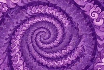 The primary subject of the image is a purple spiral pattern, which appears to be a digital art or illustration. The setting is a purple background, and the visual style is a combination of digital art and illustration. The colors and mood of the image are predominantly purple, creating a calm and serene atmosphere.
