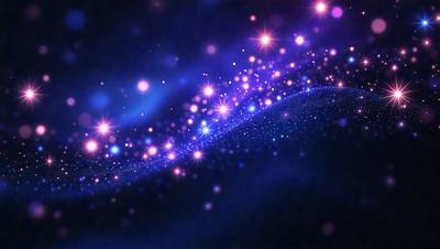 The primary subject of the image is a brightly lit, colorful, and swirling starry background. The setting is a dark, star-filled sky, with the stars being the main objects in the scene. The visual style is a combination of a photo and digital art, creating a vibrant and dynamic atmosphere. The colors and mood are predominantly purple and blue, giving the image a sense of wonder and awe.