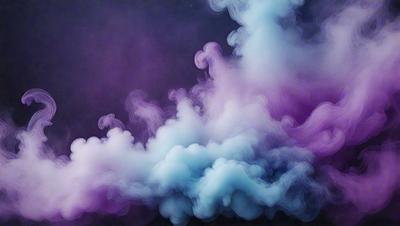 The primary subject of the image is a purple and blue smoke cloud. The setting is a dark background, which contrasts with the vibrant colors of the smoke. The visual style is a digital art or illustration, as the smoke appears to be a digital creation. The colors and mood of the image are energetic and dynamic, with the purple and blue hues creating a sense of movement and excitement.