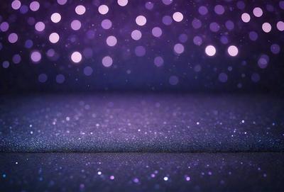 The primary subject of the image is a purple background with a glittery, shiny texture. The setting is a dark room, and the visual style appears to be a digital art or illustration. The dominant colors are purple and shiny, creating a moody and mysterious atmosphere.